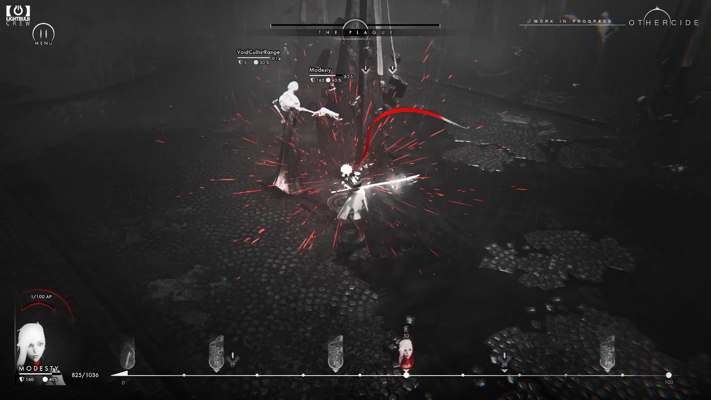 In-game gameplay screenshot of the Blademaster with the Initiative Sequence System in Othercide, an upcoming tactical strategy game made by Lightbulb Crew